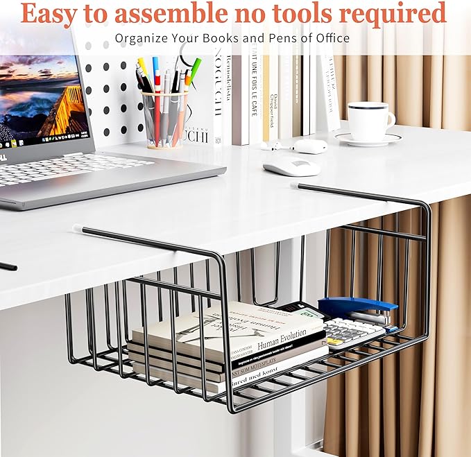 SUFAUY 4-Pack Under Cabinet Shelf Basket, Wire Shelves for Storage Holds up to 22lbs for Kitchen Pantry, Black
