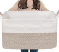 Goodpick Large Blanket Basket 22" x 17" x 12" Woven Storage Baskets for Organizing, Rectangle Cotton Rope Basket for Living Room Bedroom, Toy Baskets Storage Kids, White & Brown