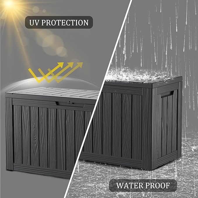 80 Gallon Lockable Resin Outdoor Storage Box, Waterproof & Weather Resistant Deck Box for Patio Cushion, Garden Tools & Pool Accessories, Black