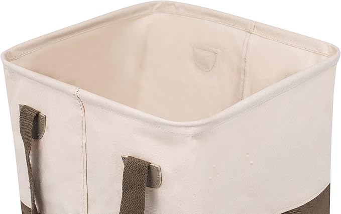 BIRDROCK HOME Square Cloth Laundry Hamper with Handles - Dirty Clothes Sorter - Easy Storage - Foldable - Brown and White Canvas