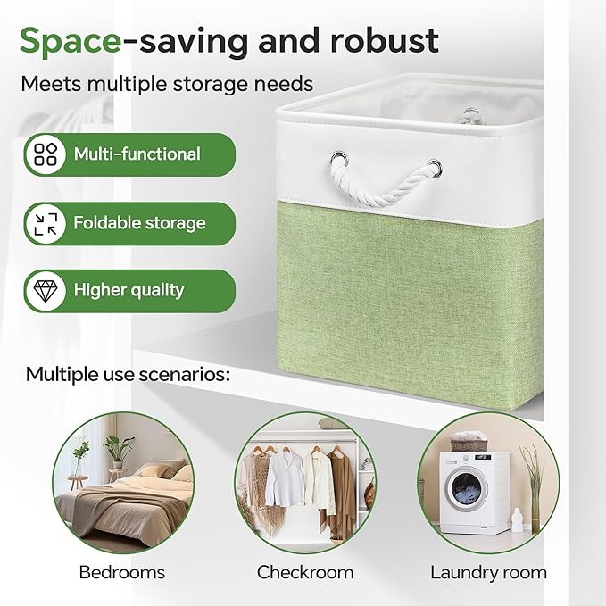 13x13 Inch Cube Storage Bins with Reinforced Bottom Cardboard, 6 Pack Large Foldable Fabric Storage Cubes with Handles for Shelf, Closet, Laundry Organization (White&Green)