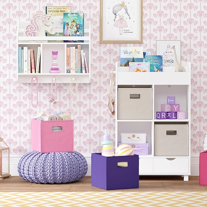 RiverRidge Folding Storage Bins with Handles Dark Purple Cube Storage Organizer for Closet, Bedroom & Playroom - Closet Organizers and Storage Set of 4