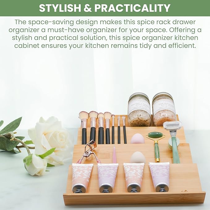 4 tier spice rack drawer organizer for Kitchen Cabinets | Wooden spice drawer organizer, Space-Saving kitchen drawer organizer for Neat In-Drawer Spice Storage