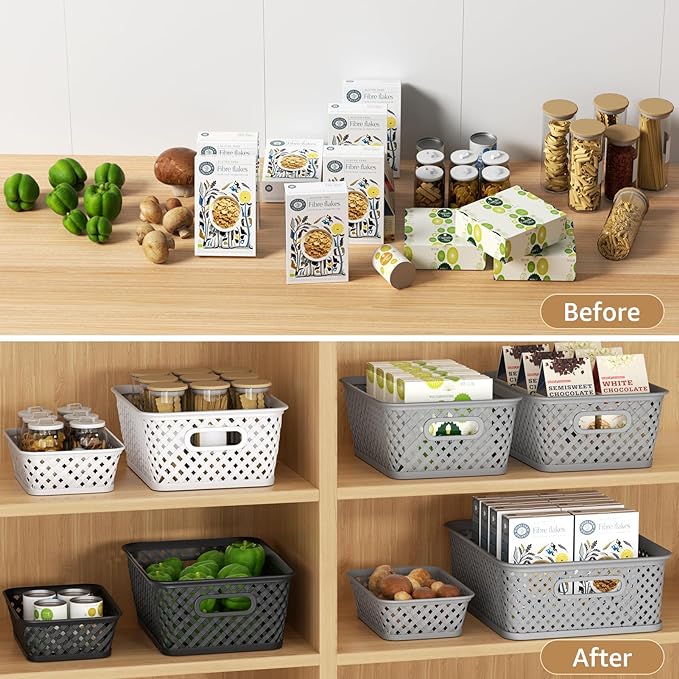 MaxGear 3 Pack Plastic Storage Bins, White Medium Size, Polypropylene Material, Lacquered Finish