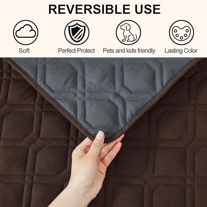 Smiry Reversible Waterproof Couch Covers for Sofa, Washable Dogs Couch Covers for 3 Cushion Sofa Pet Friendly, Water Resistant Furniture Protector Slipcover, Geometric (82"x120", Chocolate/Dark Grey)