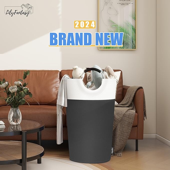 100L Laundry Basket, Collapsible Laundry Hamper with Padded Handles, Waterproof Laundry Bag, Tall Clothes Hamper Stand Up Well, Foldable Laundry Baskets for Easy Storage(Grey)