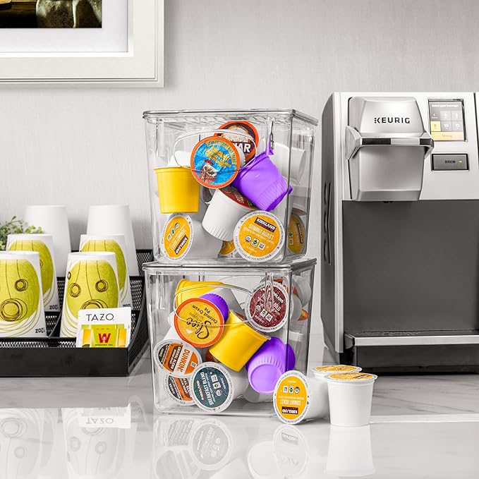 Sorbus Small Plastic K Cup Storage Bins - Nespresso Pods Holder, Vertuo Pod Holder, Kitchen Organization, Pantry Storage, Fridge Organizer - K Cup Organizer for Nespresso Accessories (2 pack)