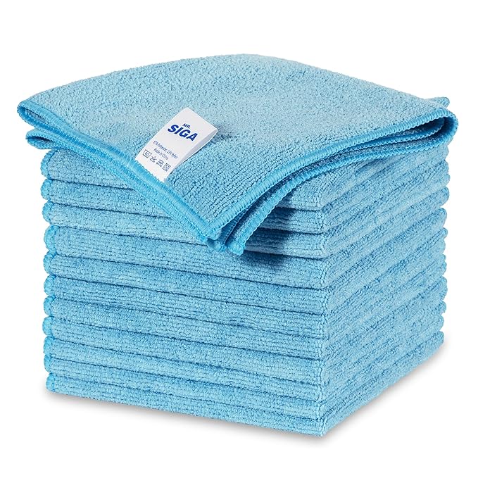 MR.SIGA Microfiber Cleaning Cloths, All-Purpose Surface Microfiber Towels, Streak Free Cleaning Rags, Pack of 12, Sky Blue, Size 32 x 32 cm(12.6 x 12.6 inch)