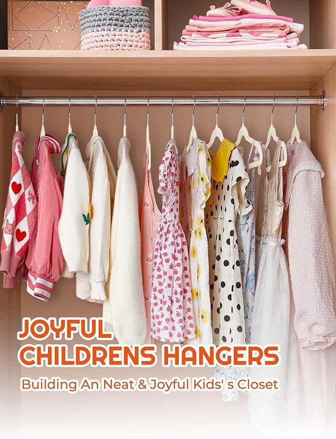 HOUSE DAY 14 Inch Kids Velvet Hangers 50 Pack, Durable Big Kid Hangers for Youth, Non Slip Kids Felt Hanger, Cute Childrens Hanger for Closet, Beige