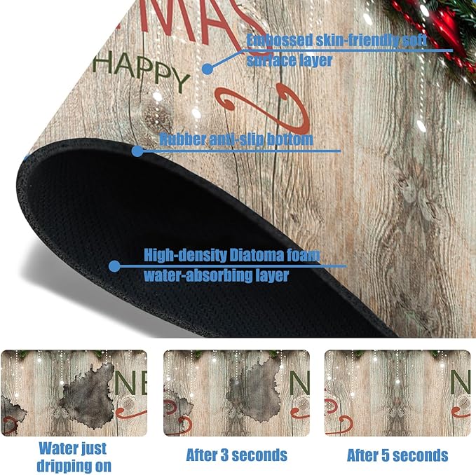 Chrismas Sink Splash Guard Faucet Mat Cute Christmas Absorbent Fast Drying Mat Sink Gadgets Splash Guard Behind Faucet Drip Catcher for Kitchen Bathroom 23.5"X5.5"