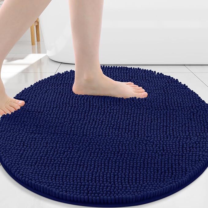 Arotive Bathroom Rugs Round 30x30, Extra Soft Absorbent Shaggy Chenille Bath Rugs, Machine Washable Rubber Backing Non-Slip Bath Mats for Bathroom Floor Tub and Shower, Home Decor Accessories, Navy