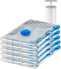 Amazon Basics Vacuum Storage Bags for Clothes,Compression Zipper with Hand Pump,Medium,White,Sky Blue,5 Count (Pack of 10)