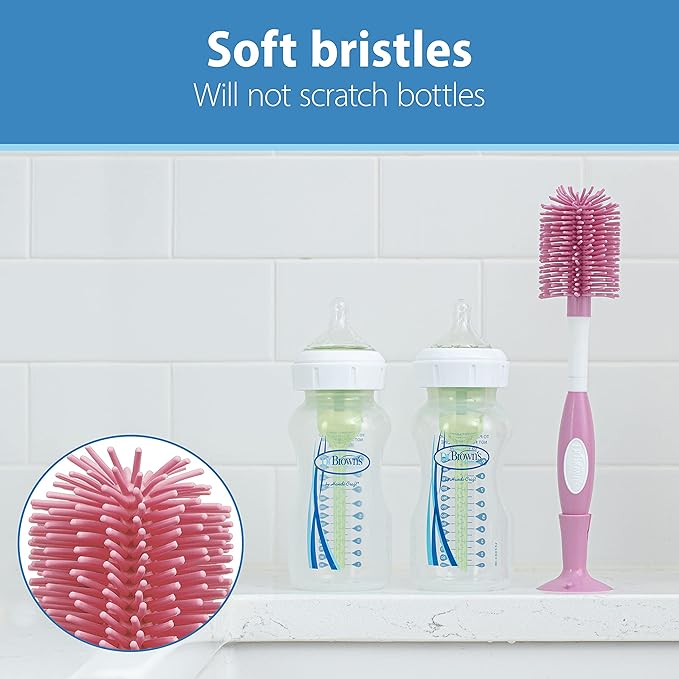Dr. Brown's Reusable Sponge Baby Bottle Cleaning Brush + Soft Touch Bottle Brush, BPA-Free, Pink, 2-Pack