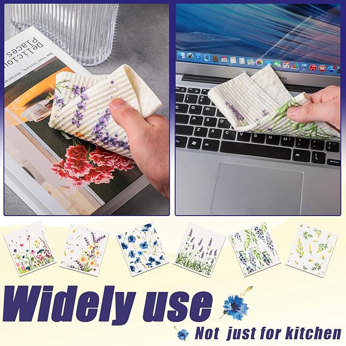 Swedish Kitchen Dish Towels Wildflowers Reusable Sponge Cleaning Cloths Absorbent Quick Drying Washable Cleaning Wipes No Odor Hand Towel (6)