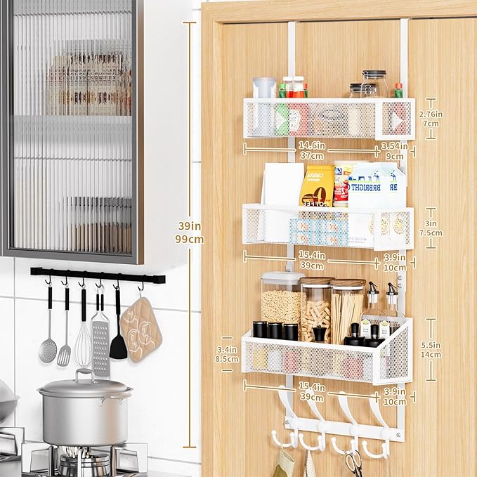 Kaiferty Over The Door Hooks Organizer, Coat Rack Over The Door Storage Hanger Towel Rack, Back of Door Storage Organizer for Bathroom,Bedroom,Kitchen,Office (White, 4-Tier)