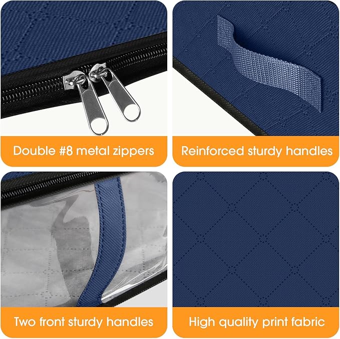 StorageRight Under Bed Storage Bins, 3-Pack 40L Foldable Fabric Storage Bags with Transparent Window, Breathable Organizer for Clothes/Blanket/Comforter/Quilt, Blue