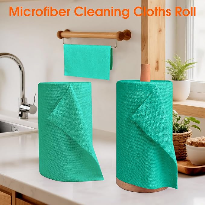 CHAUNCEY HOME Microfiber Cleaning Cloth Roll–100 Pack, Tear Away Microfiber Towels, Reusable, Washable, Scratch-Free, Kitchen Towels for Car, Home, Kitchen, Glass, Dishes (Malachite Green)