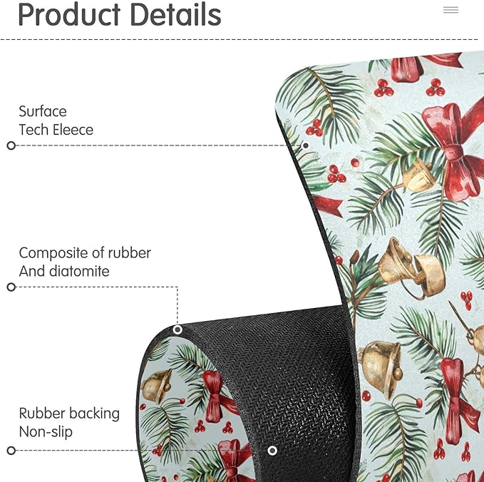 Bows Holly Bell Beige Gingerbread Snowflakes Kitchen Sink Splash Guard Sink Faucet Mat Faucet Handle Drip Catcher Drain Mats for Kitchen Bathroom Countertop Absorbent Dish Drying Pad 2Pack 30