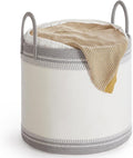 SONGMICS Laundry Hamper, Cotton Rope Laundry Basket with Handles, for Clothing, Living Room, Bedroom, 23.8 Gallons, 19.7 x 19.7 x 18.1 Inches, Cloud White and Dove Gray URLH090G01
