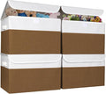 Large 22 Quart Linen Fabric Foldable Storage Bin Cube Organizer Basket with Flip-Top Lid & Handles, Clothes Blanket Box for Home, Office, Closet, Brown & White, 4 Pack 14.6 x 9.5 x 9.5