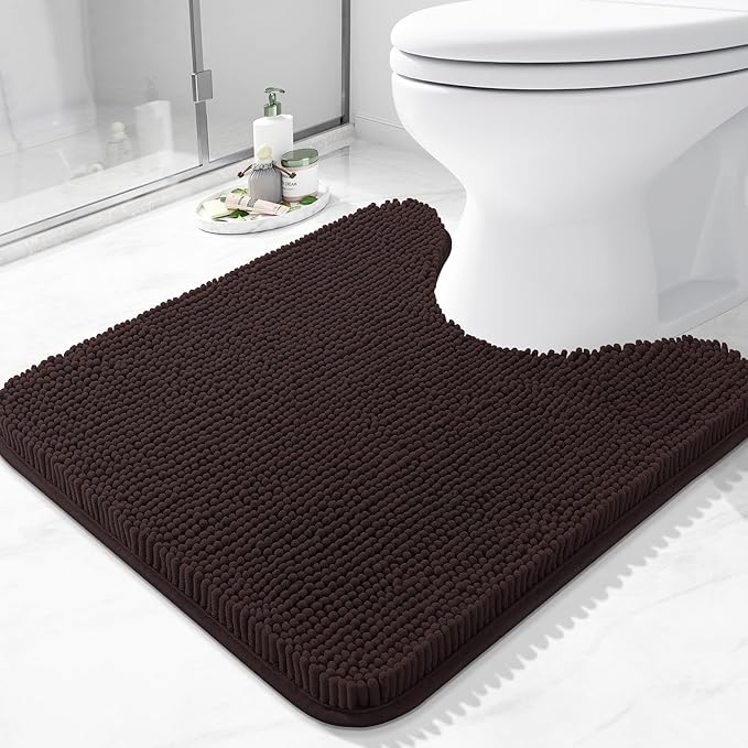 Arotive Bathroom Toilet Rugs U Shaped 20x20, Extra Soft Absorbent Shaggy Chenille Contour Bath Rugs for Toilet, Machine Washable Non-Slip Contoured Bath Mats, Brown