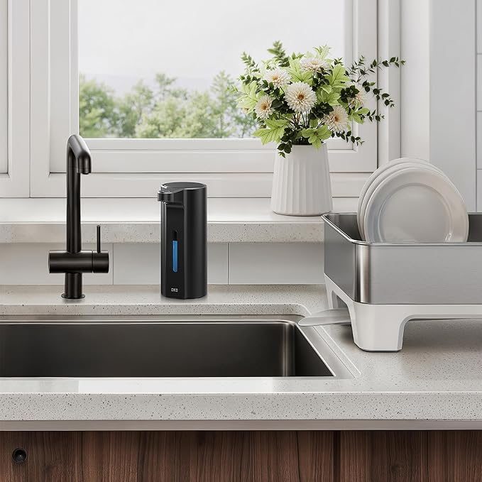 EKO Aroma Pro 13.5 fl oz Touchless Automatic Liquid Soap Dispenser, Rechargeable Hand & Dish Soap Dispenser for Bathroom and Kitchen, Waterproof, Adjustable Volume Control (Matte Black)