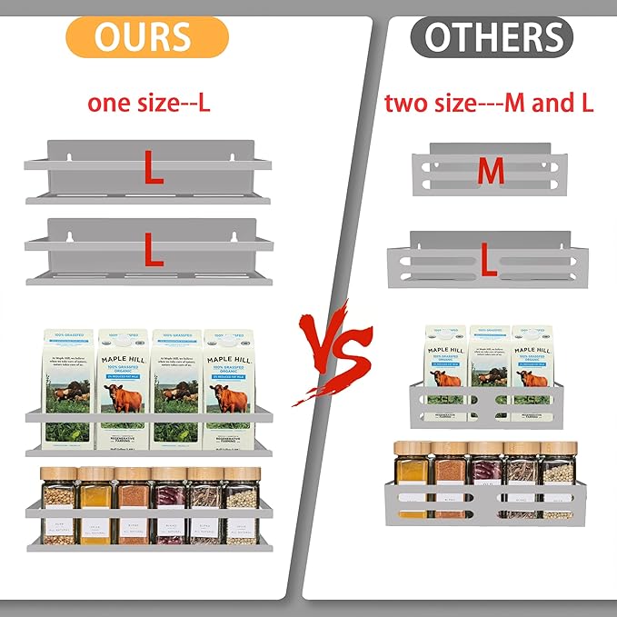 Magnetic Spice Rack for Refrigerator Seasoning Organizer for Spice Fridge Shelf storage Magnetic Shelf with Hook for Oven(4pack-Cut out-Grey)