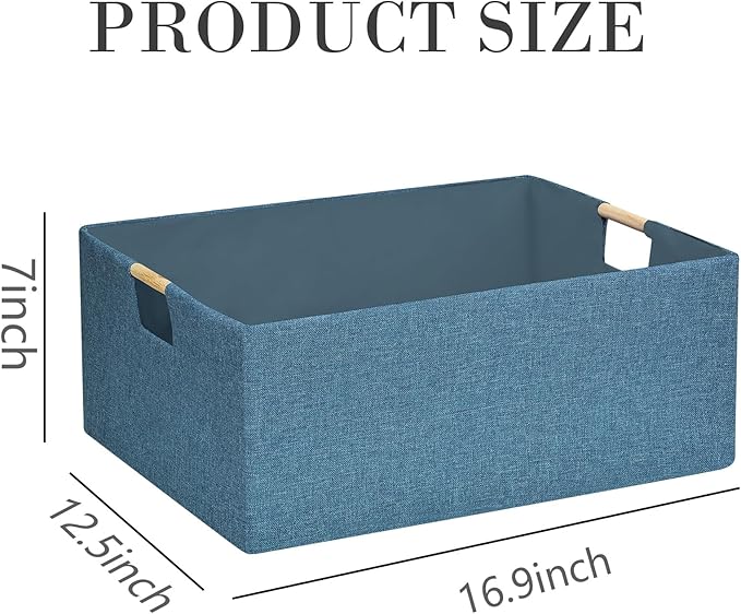 Foldable Storage Box with Handles | 16.9 Inch Collapsible Organizer for Clothes, Toys, Makeup | Sturdy Cardboard Frame & Washable Fabric | Space-Saving Home Decor 2Pack