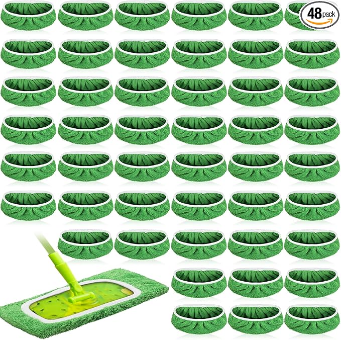 Nuogo Reusable Wet Mop Pads Refills Compatible with Swiffer Sweeper Mops Household Cleaning Tools Washable Mop Pads for Wet & Dry Use（48）