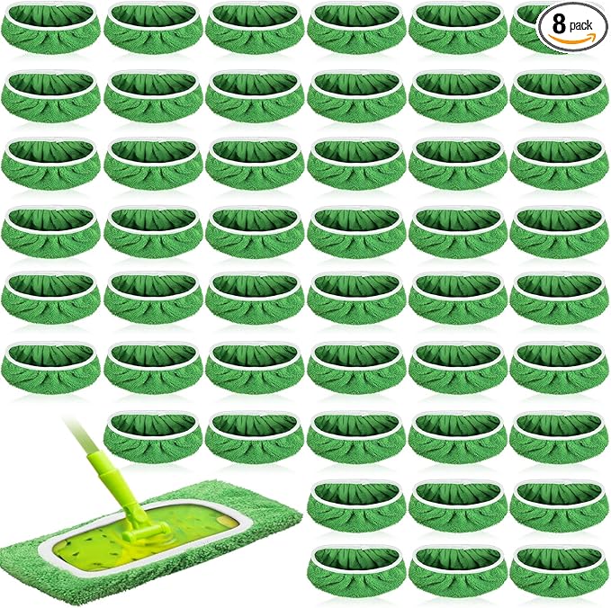 Nuogo 8 Pack Reusable Wet Mop Pads Refills Compatible with Swiffer Sweeper Mops Household Cleaning Washable Mop Pads for Wet & Dry Use (Mop is Not Included)