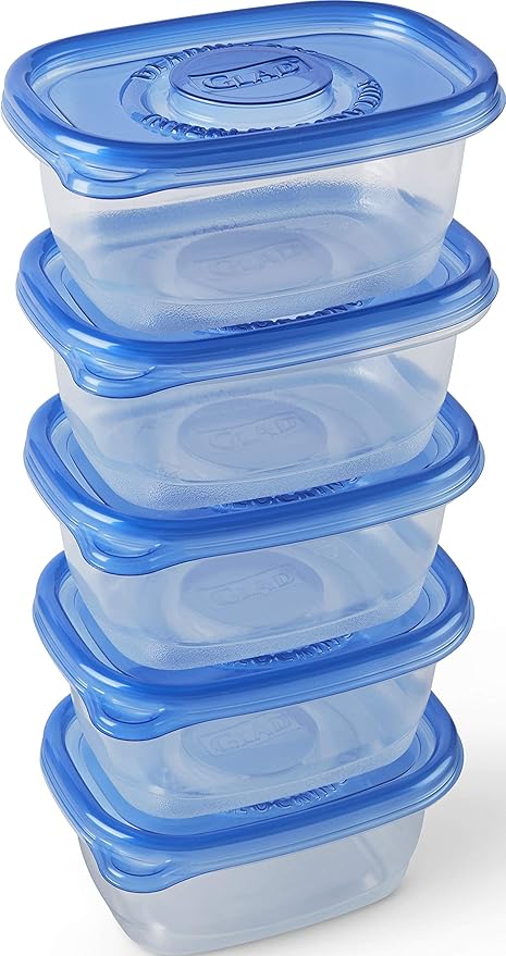 Glad GladWare Medium Rectangle Food Storage Containers with Lids, Airtight Leak-Resistant Plastic Containers for Soup Salad Meal Prep, Microwave Dishwasher Freezer Safe, 24 Oz, 5 Count
