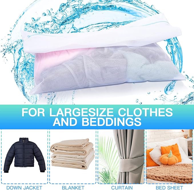 Windyun 4 Pieces Jumbo Mesh Laundry Bags, 43 x 35 and 24 x 32 Inches Large Mesh Wash Bags Zippered Garment Bag for Washing Machine Garment Dirty Clothes Washer Dryer Net Protector