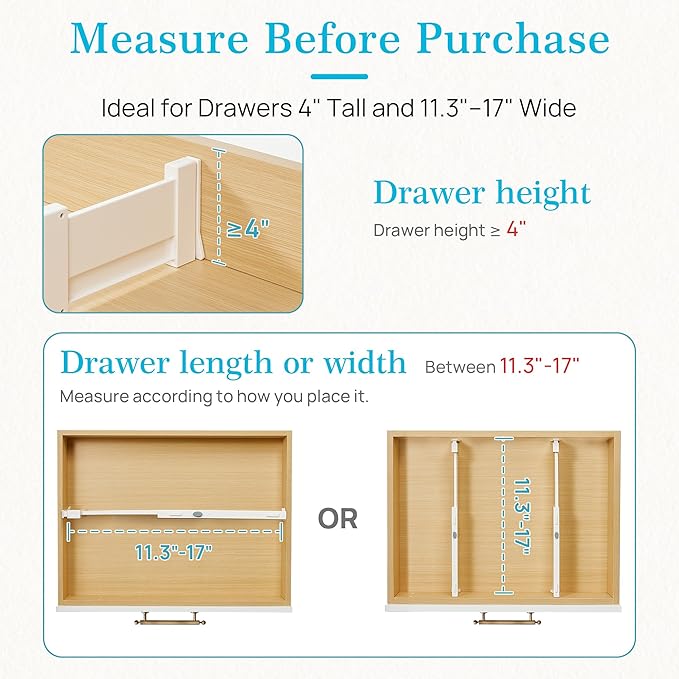 Vtopmart 16 Pack Drawer Dividers for Clothes, 4" High 11.3"-17" Adjustable Expandable Dresser Drawer Organizer, Plastic Drawers Separator for Dresser, Baby Clothes, Underwear, Kitchen & Office Storage