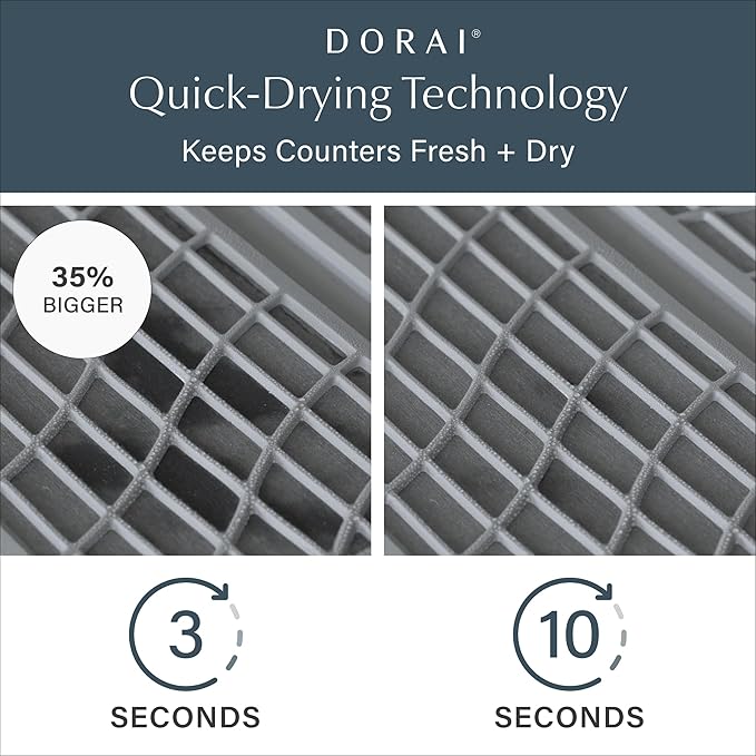 Dorai Home Collapsible Dish Drying Rack and Stone Dish Pad – Large Foldable Drying Rack with Instant - Dry Stone Mat –Space-Saving Drainer Rack for Kitchen Counter - 24.6" x 16.5", Slate