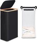 efluky Slim Laundry Basket with Lid, Narrow Laundry Hamper with Removable Bag, Skinny Dirty Clothes Basket with Bamboo Handles for Bathroom, Bedroom & Laundry Room, 75L Black