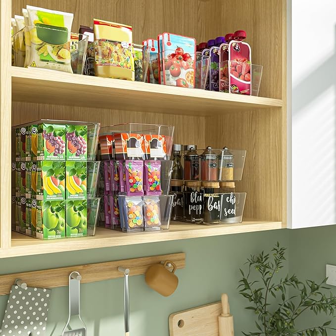 BALEINE Clear Plastic Storage Bins with 3 Removable Dividers, Pantry Organization, BPA Free Stackable Refrigerator Organizers and Storage for Kitchen Fridge Cabinet Bathroom (10.5x6.1x3.5, 6PK)