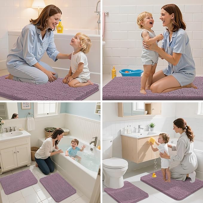 Arotive Bathroom Rugs 30x20, Extra Soft Absorbent Shaggy Chenille Bath Rugs, Machine Washable Rubber Backing Non-Slip Bath Mats for Bathroom Floor Tub and Shower, Home Decor Accessories, Deep Plum