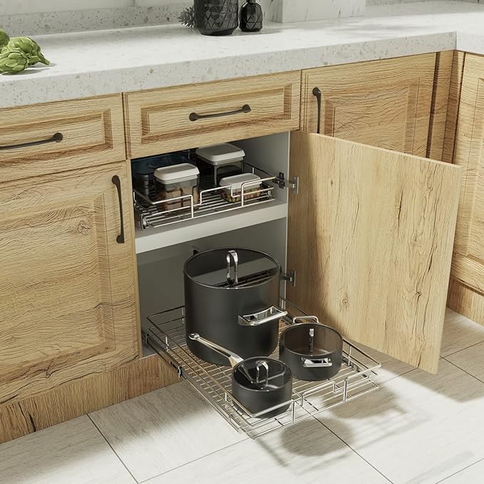ROOMTEC Pull Out Cabinet Organizer, Cabinet Pull Out Shelves 30" W x 21½" D, Heavy Duty Cabinet Drawers Slide Out Kitchen Cabinet Organizers Storage Shelf