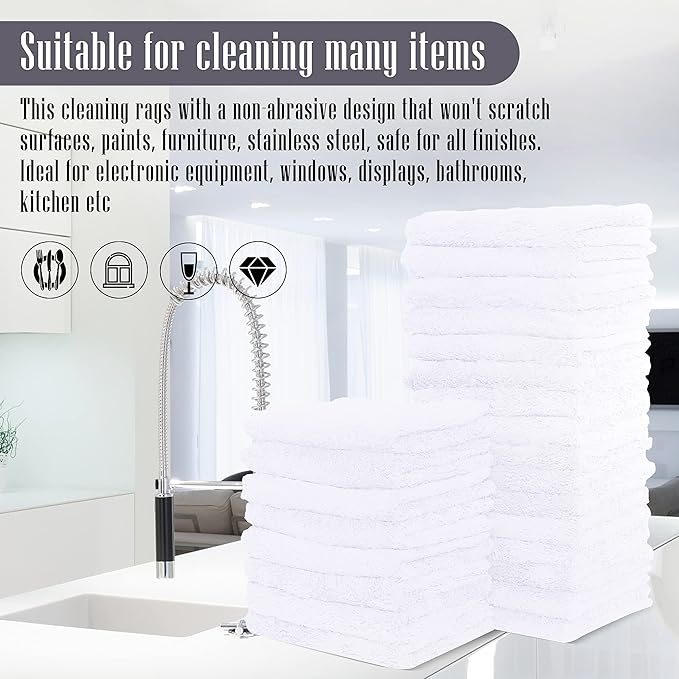 Sunny zzzZZ 24 Pack Kitchen Dishcloths - Does Not Shed Fluff - Reusable Dish Towels, Dish Cloths, Super Absorbent Coral Fleece Cleaning Cloths, Nonstick Oil Washable Fast Drying, 10 x 10 Inch (White)