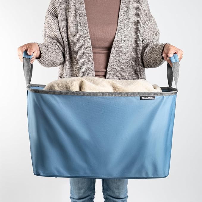 CleverMade Collapsible Laundry Basket Hamper - Denim Shadow Gray 2-Pack 60L - Space Saving Storage Organizer with Handles Foldable Home Organization