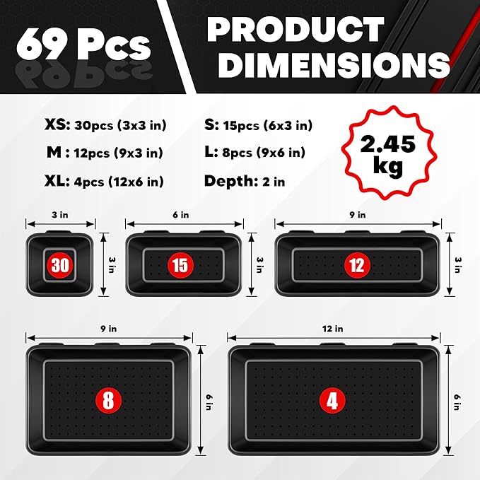C&T 69-Pieces Tool Box Organizer Tray Divider Set, Tool Drawer Tray Divider, Large Plastic Interlocking Organizer (Includes 5 Sizes) for Drawer Organization, Workbench and Storage
