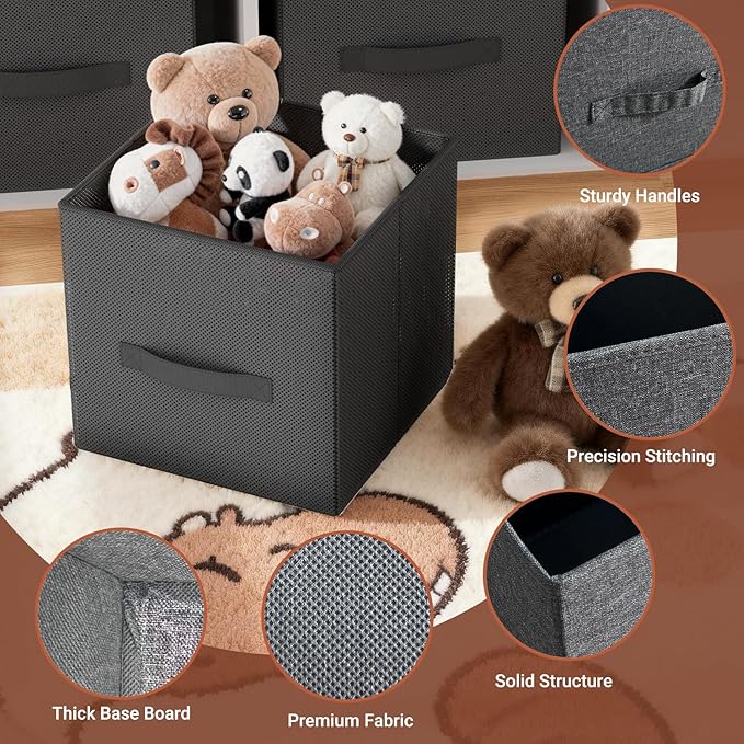 Fabric Storage Bins, Foldable Storage Cubes Baskets with Handle for Organizing, Collapsible Bins Cube Organizer Baskets for Closet, Shelves, Clothes, Towel (Gray, 3 Pack)
