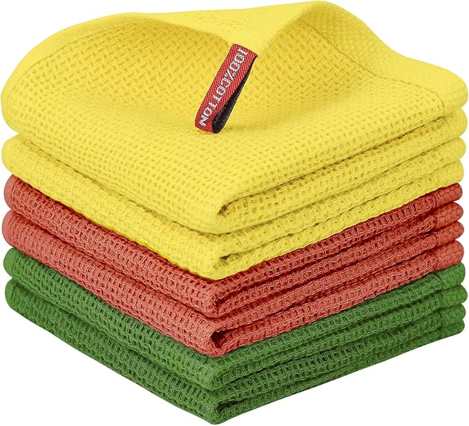 Nialnant 6 Pack Dish Rags, 100% Cotton Kitchen Dish Cloths for Washing Dishes, Soft and Absorbent Cleaning Rags - 12x12 Inch