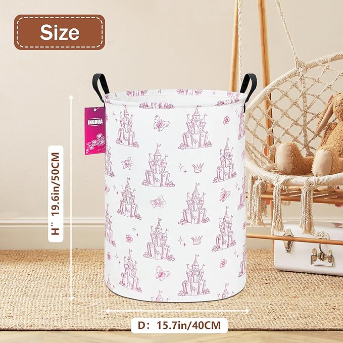 Laundry Hamper Large Canvas Fabric Lightweight Storage Basket/Toy Organizer/Dirty Clothes Collapsible Waterproof for College Dorms, Boys and Girls Bedroom,Bathroom(Shining castles)