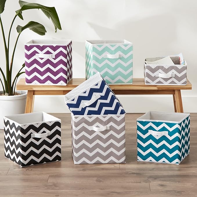 DII Non Woven Polyester Storage Bin, 11x11x5.5-inch, Chevron Gray, 2 Piece