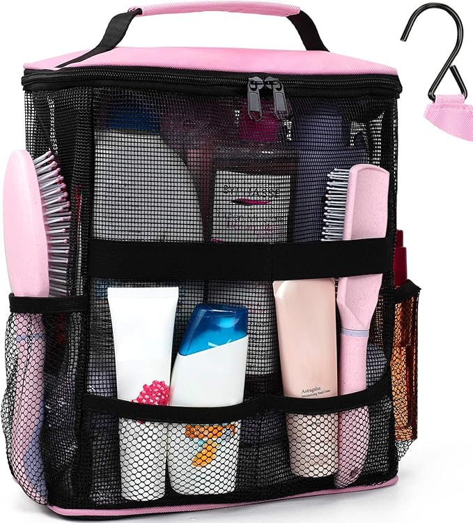 Mesh Shower Caddy,Portable HangingTravel Toiletry Bag Dorm Room Essentials for College Students Girls,Large Makeup Organizer for Full-Sized Toiletries,Travel Essentials for Women Girls Camping Beach