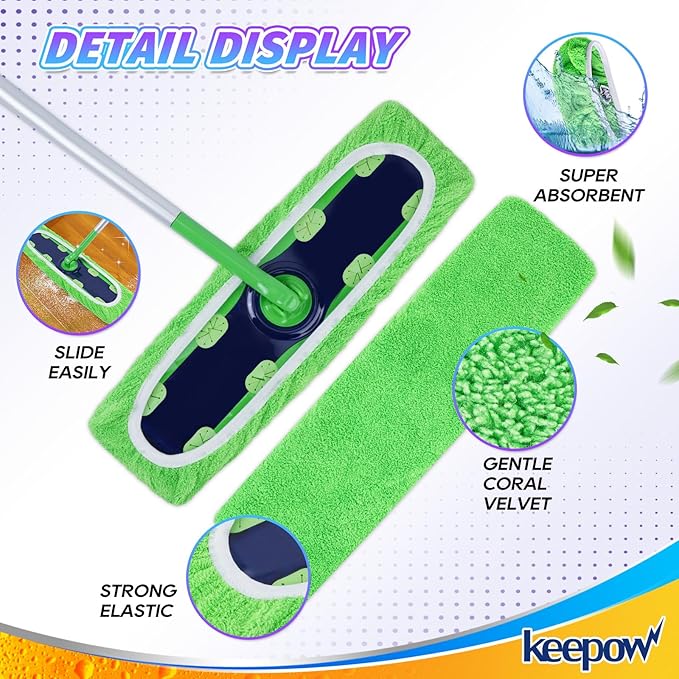 KEEPOW 12PCS Mop Pads Replacement Compatible with Swiffer Wet Pads Refill XL Size, Reusable Mop Pads for Hardwood Floor Cleaning