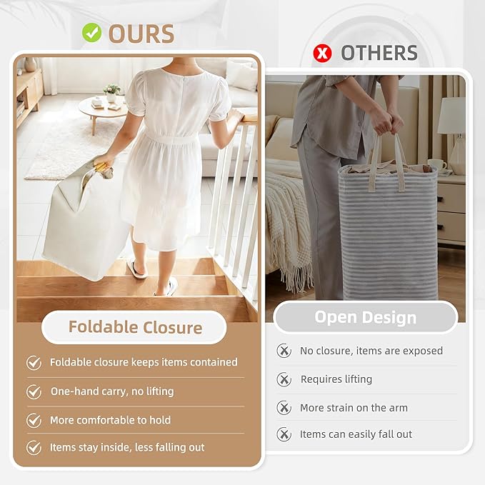 STORAGE MANIAC 1-Pack Large Laundry Hamper, 100L (26.4 Gal) Collapsible Laundry Basket with Bamboo Handles, Freestanding Waterproof Clothes Hamper for Laundry Room, Bedroom, Dorm, Towels, Toys, White