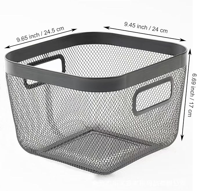 Metal Mesh Steel Baskets, Household Wire Storage Organizer Bin Garden Harvest Basket Multi-functional Fruit Baskets with Handles for Kitchen Bathroom Picnic Shopping Decor Cabinet Home, Black