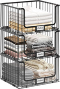 3-Tier Stackable Closet Organizers and Storage Shelves, Clothes Shelf Organizer Basket Bins for Closet Organizer System, Black